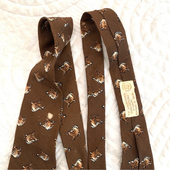 Vintage Brown Wool Animal Print Made in England Tie - Picture 7 of 14